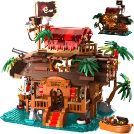 Pirate Ship Building Set with LED Lights, Medieval Pirate's House Buildings Blocks Toy, Architecture Model Kit for Girls Boys Teens Ages 14+ Adult Birthday Gifts, 1312PCS