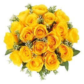 CUQRY Cemetery Flowers 18 Yellow Silk Memorial Rose Flower for Grave Vase Headstones Graveyard Graveside Funeral Decorations