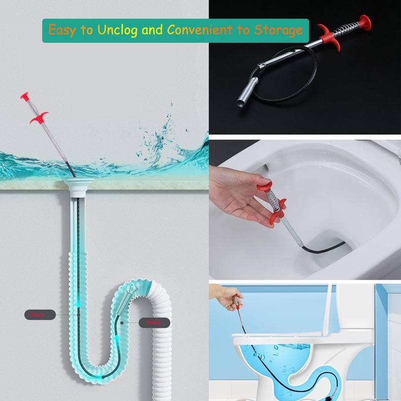 2-Pack Drain Snake & Clog Remover Tool (35'' & 79'')