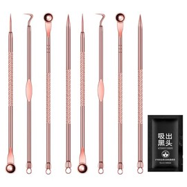 Paquete 8 Herramientas Remover Espinillas Saca Comedones Puntos Negros Acne Granos Espinillas Mascarilla Puntos Negros Regalo Anti Acné (Estandar/Rosa Gold)