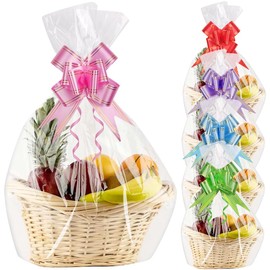 10Pcs Large Cellophane Bags for Hampers with Pull Bows,29.5 x 39.4 Inches Clear Cellophane Basket Gift Bags for Easter Christmas Valentine's Day Presents Packaging and Hamper Making