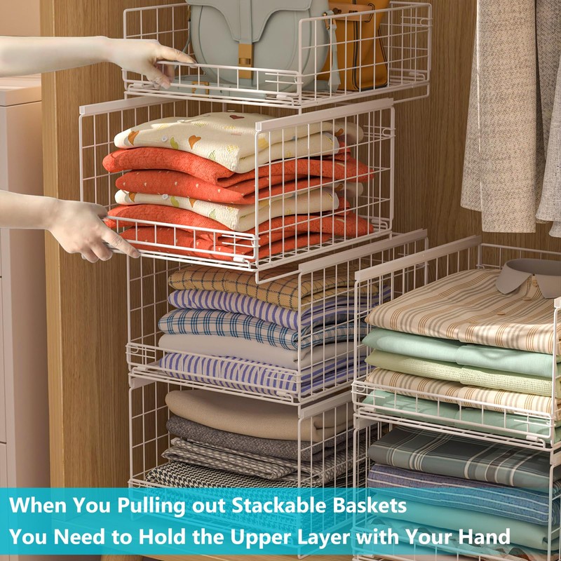 Hongtamoya 4-Tier Stackable Closet Organizers and Storage Shelves, Sliding Storage