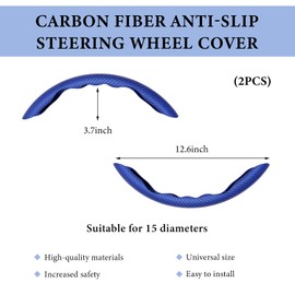 NYTKL 2 PCS Car Steering Wheel Cover, Anti-Skid Carbon Fiber Segmented Steering Wheel Protector, Anti-Slip Wheel Wrap Protective Cover for Most Cars Trucks SUVs, Car Accessories (Blue)