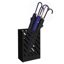 SONGMICS Metal Umbrella Stand, Rectangular Umbrella Holder Rack, with a Removable Drip Tray, 4 Hooks, Cutout Design, for Entryway, Office, Black ULUC004B01