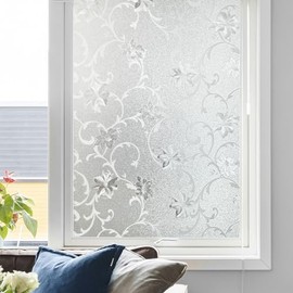 ANT Decorative Window Privacy Film, Window Decorations Tinting, Stained Glass Non Adhesive Static Cling Removable Frosting All-Weather & Fade-Proof, Indoor Outdoor Use (Bauhinia, 17.7inch x 10ft)