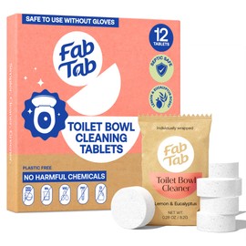 Fab Tab Toilet Bowl Cleaner Tablets, Plant Based Toilet Bowl Cleaner, Septic Safe, Plastic Free, No Harmful Chemicals, Lemon & Eucalyptus Scent, Individually Wrapped, Powerful Cleaning - 12 Tablets