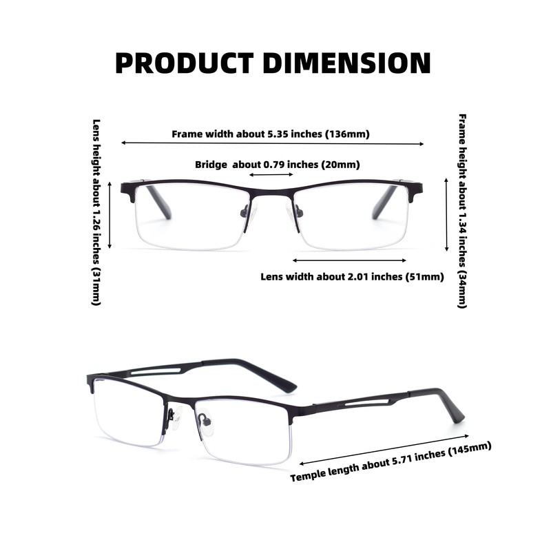 HIGHLIKE 4-Pack Blue Light Reading Glasses for Men, Metal Half