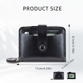 AdiStylinno Credit Card Holder, Minimalist PU Leather Mens Wallet with Zipper Card Case with 9 Card Slots 2 Cash Slots (Black)