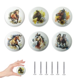 Lasyman Setof 6 Ceramic Horse Head Stylish Western Themed Kitchen Cabinet Door Handles Dresser Drawer Pulls and Decorative Knobs 1.5 X 1.5 Inches