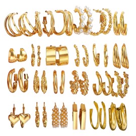 BizoeRade 24 Pairs Gold Hoop Earrings Set for Women, Gold Fashion Earrings, Women's Earrings for Girlfriend Wife Good Friends Birthday Christmas Valentine's Day Gift, Zinc, Zinc alloy