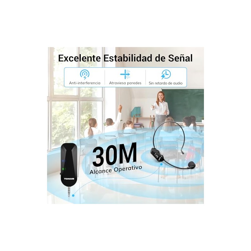 TONOR Auriculares con Micrófono Inalámbrico, Sistema de Auriculares con Micrófono