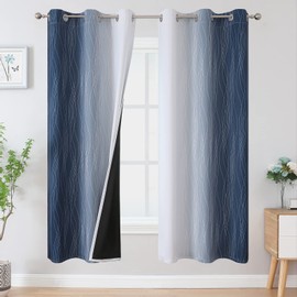 VEHEDE Thermal Insulated Noise Reducing Ombre Blackout Curtains 72 Inch Drop for Bedroom, Gradient Light Blocking Eyelet Drapes for Living Room, W42 x L72 Inch, Navy Blue and Greyish White, 2 Panels