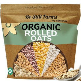 Organic Oatmeal Regular Rolled Oats - Old Fashioned Oat Bulk (4.8 lb) Be Still Farms - 100% Whole Grain | High in Fiber & Protein | USA Grown | USDA Certified | Vegan | Non-GMO | Sugar-Free
