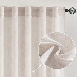 MIULEE White Linen Curtains 72 Inch Length for Bedroom Living Room, Soft Thick Linen Textured Window Drapes Semi Sheer Light Filtering Rod Pocket Back Tab Burlap Look Farmhouse Decor, 2 Panels