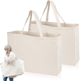 KUIZHEN Cotton Bag, 2 PCS Bag Tote Reusable Large Canvas Bag with Handle Natural Cotton Tote Bags Blank Cotton Bag for Shopping and Travelling 45 x 35 cm
