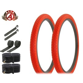 ALTA BICYCLE WIRE BEAD CRUISER TIRE 26 x 2.125 RED  HEAVY DUTY DIAMOND TREAD 8PC