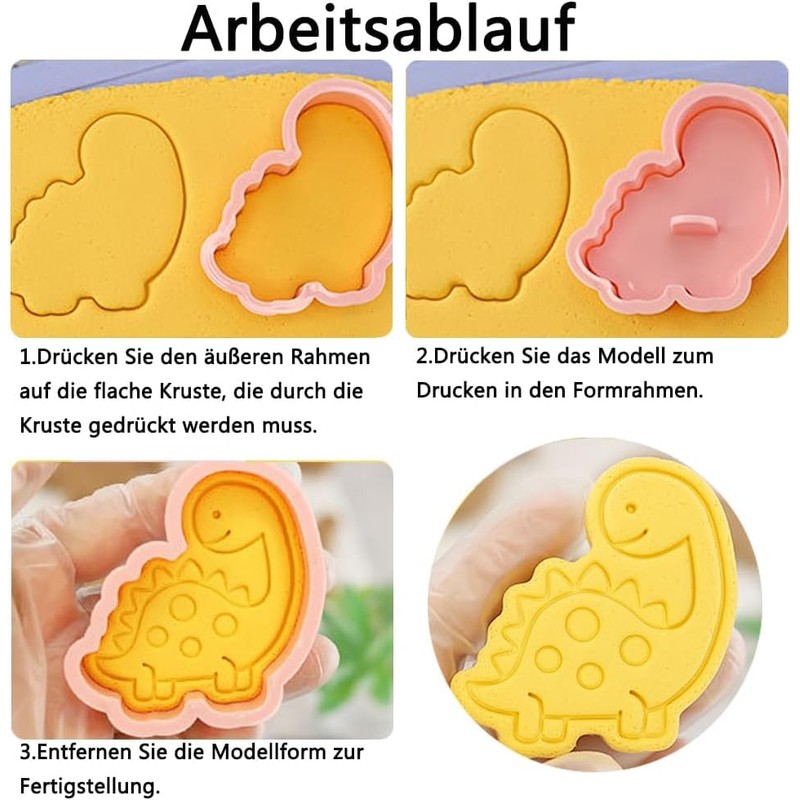 Pofflujent Dinosaur Cookie Cutters With Plunger Stampers Set 8 Piece