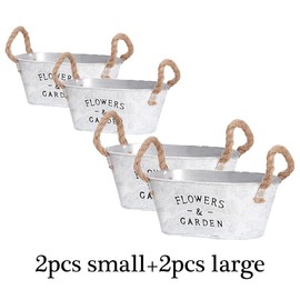 Four piece set of retro square flower pots for home gardening, small and medium-sized iron pots with handle ropes, perfect for outdoor courtyard garden and plantation decoration, succulent flower and plant containers, and home decor