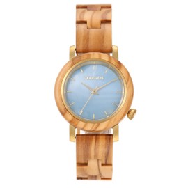 woodwear Ladies Olive Wood Watch with Blue Mother of Pearl Dial Wrist Watch Wooden Watch Sky Blue Edition Japanese Brands Quartz Movement (Sky Blue), blue