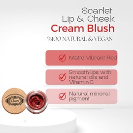 ROSECE - SCARLET - 2-in-1 Cream Cheek Blush + Lip Color | Natural Mineral pigmenst | Soft Lips with natural oils and Vitamin E | 100% Plant ingredients, Vegan | Matte Vibrant RED 0,25 fl oz