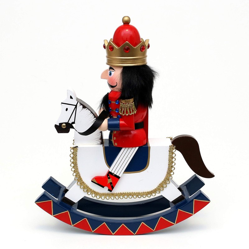 Dekohelden24 Wooden Nutcracker King on Rocking Horse in Red/White, 30