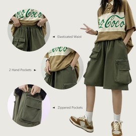 Hewlshawn Pantalones cortos deportivos de cintura alta para mujer, unisex, holgados, estilo cargo, para senderismo, bermudas, ropa de calle, Verde Armada (ArmyGreen), L