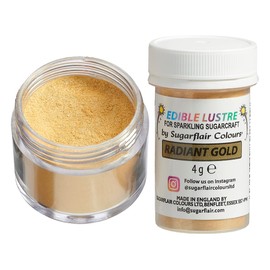 Sugarflair Radiant Gold Edible Lustre Dust, Add a Lustrous Shine to Cakes or Decorations. Brush On or Add Rejuvenator to Create Eye-Catching Edible Paint, Gives Shine to Your Bakes - 4g