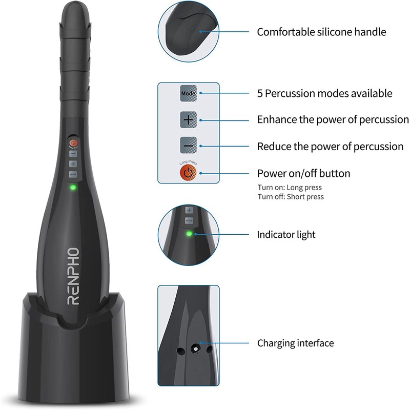 RENPHO Rechargeable Handheld Back Massager, Cordless Electric Neck Massage Tool
