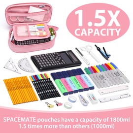 SPACEMATE Pencil Case Pouch Box Bag School Supplies Girls Boys Kids, Cute Preppy Stuff Large Big Capacity Aesthetic Pen Organizer, Back to College Stationary, Rosy Pink, Heavy Duty Canvas, 1800ml