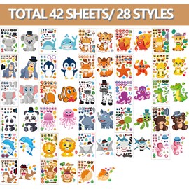 42 Sheets Make Your Own Ocean&Safari Animals Make A Face Stickers for Kids Toddlers with 14 Designs DIY Craft Stickers Kids Party Favor Supplies Crafts