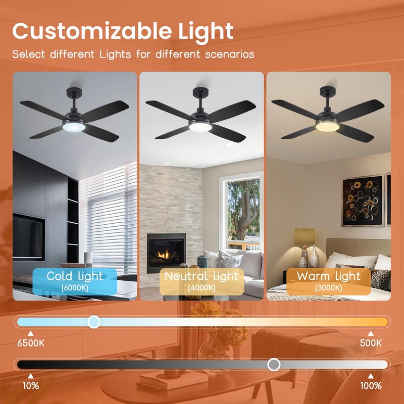 SILVER SWAN 42" Ceiling Fans with Lights, Low Profile Ceiling