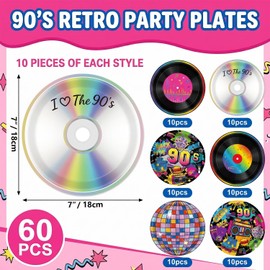 60Pcs 90s Plate Back to The 90's Party Plate 7 inch The 90's Hip Hop Tableware 90s Theme Party Decoration Birthday Party Supplies