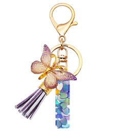 TTYY Initial Letter Keychains for Girls Women Pink Purple Green Cute Butterfly Heart Keychain for Backpack School Bag (purple heart Letter I)