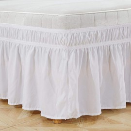 Alvinlite Gonna da Letto Elastica Bianca con Volant, Volant copriletto in Poliestere Facile da Montare per Letti Singoli/Completi/Queen/King Size(King：78 * 80+15inch)