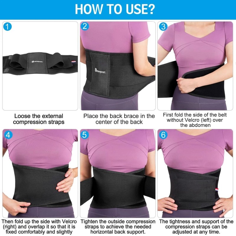 Bracepost back brace for lower back pain waist 26" to