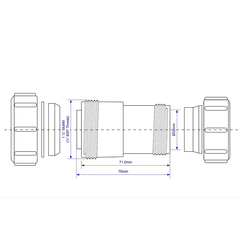 McAlpine S28L-ISO Straight Connector-Multifit x European Pipe Size, White