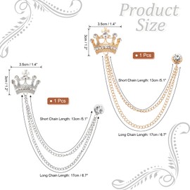 PATIKIL Crown Hanging Chain Brooch Pins, 2 Pcs Rhinestone Suit Pins Fashion Crystal Lapel Pins for Women Men Clothes Dress Bouquet Coat Hat Bag, White
