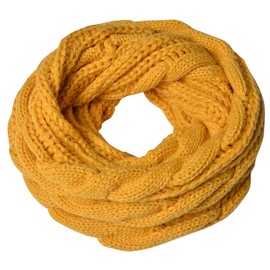 Miobo Knitted Loop Scarf, Braid Pattern, Warm Wool, High Quality, 60 x 30 cm, yellow