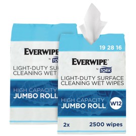 Everwipe by Tork Light-Duty Surface Cleaning Wet Wipe Jumbo Rolls White W12, Cleans and Deodorizes, 2 x 2500 wipes, 192816