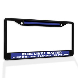 Fastasticdeals Metal Insert License Plate Frame Blue Lives Matter Support and Respect The Police Weatherproof Car Accessories Black 2 Holes Solid Insert