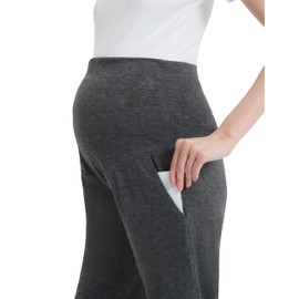 WHIMFINITY Maternity Shorts High Waisted Women Capri Pregnancy Soft Yoga Joggers Lounge Pants (M, Dark Gray with Pockets)