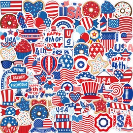 100Pcs 4th of July Stickers Vinyl Waterproof Patriotic Stickers American Flag Water Bottle Decals for Independence Day Sticker Laptop Decorations
