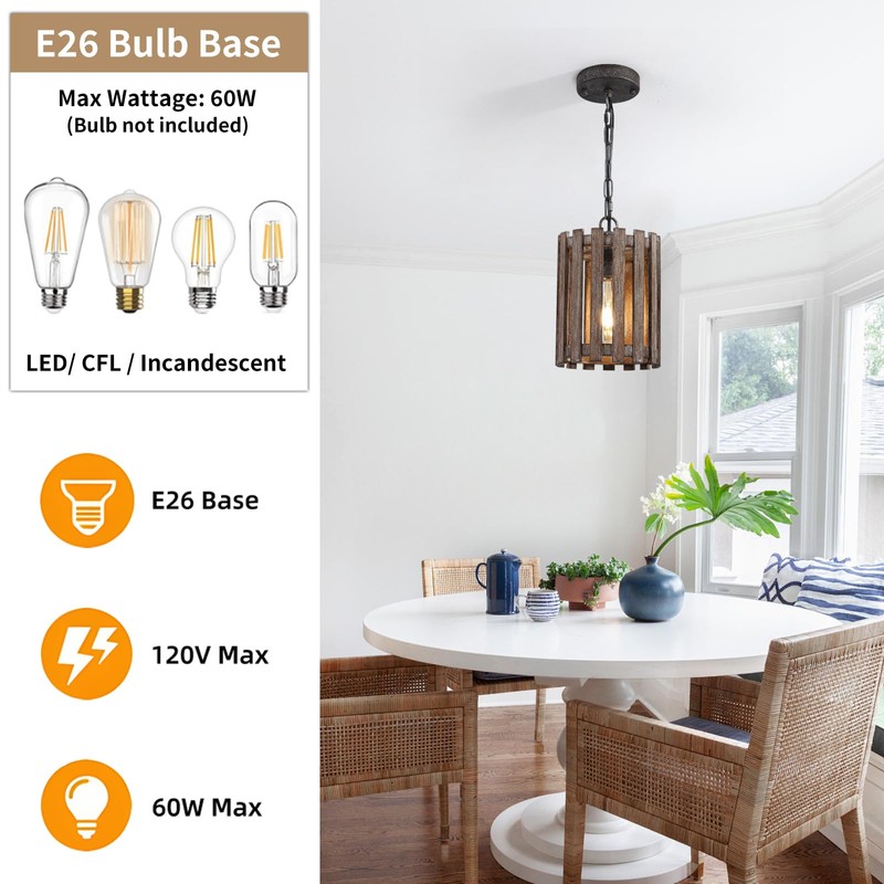 Farmhouse Rustic Pendant Light, 1-Light Round Cage Pendant Lighting Fixture