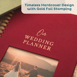 Linen Comprehensive Wedding Planner - Customizable Photo Window Wedding Planning Book and Organizer, Perfect for Just Engaged Gifts, Engagement Gifts for Couples, Wedding Notebook Keepsake (Forest)