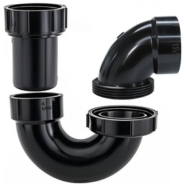 Lesso ABS Adjustable P Trap1 1/2 Inch for RV Drain Bathroom Kitchen Sink Drain Pipe Tubular Kit with White Threaded Adapter Ring