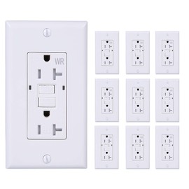 [10 Pack] LGL 20Amp 125V GFCI Duplex Self-Test Receptacle Outlet, Tamper Resistant, Weather Resistant, UL listed, 2 LED Indicator Lights, End-of-Life Alarm, Indoor and Outdoor Outlets, White