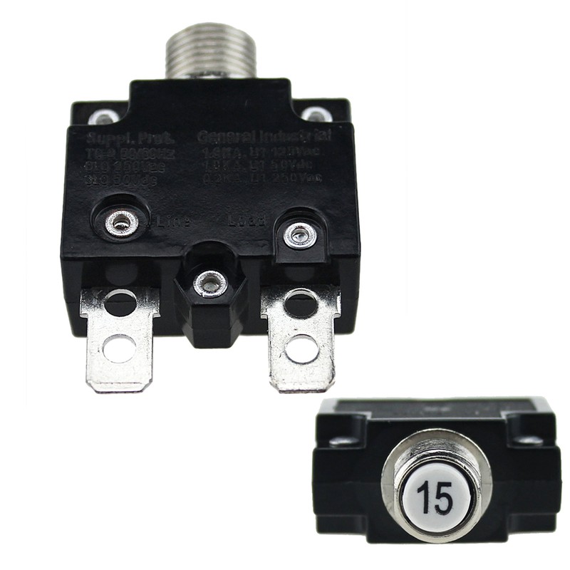 ZOOKOTO 15A DC50V AC125-250V Push Button Reset Circuit Breakers with