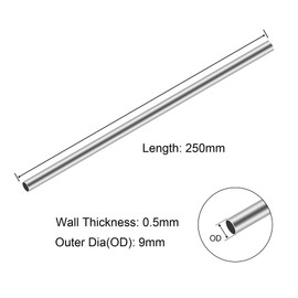 iMeistek 304 Stainless Steel Round Tubes, 9mm OD X 0.5mm Wall Thick 250mm Length Stainless Steel Tubing Industrial Straight Pipe (3PCS