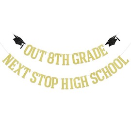 Peace Out 8th Grade, Next Stop High School Banner, 8th Grade Graduation Decorations, End of 8th Grade Party Decor, Boys/Girls 8th Grade Graduation PArty Decorations Gold Glitter