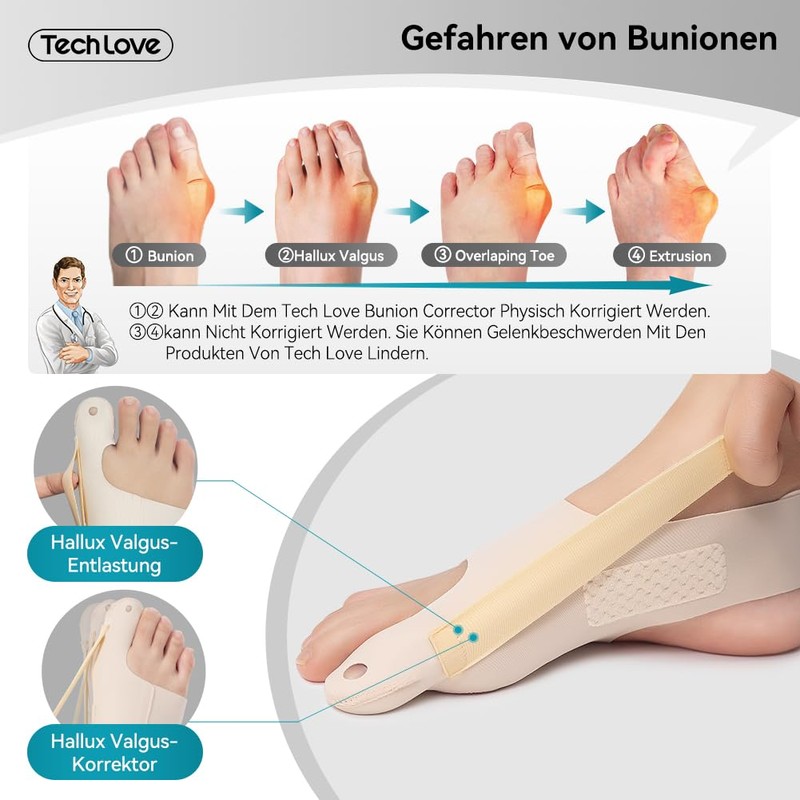 Tech Love Hallux Valgus Corrector, Hallux Valgus Socks, Bunion Relief